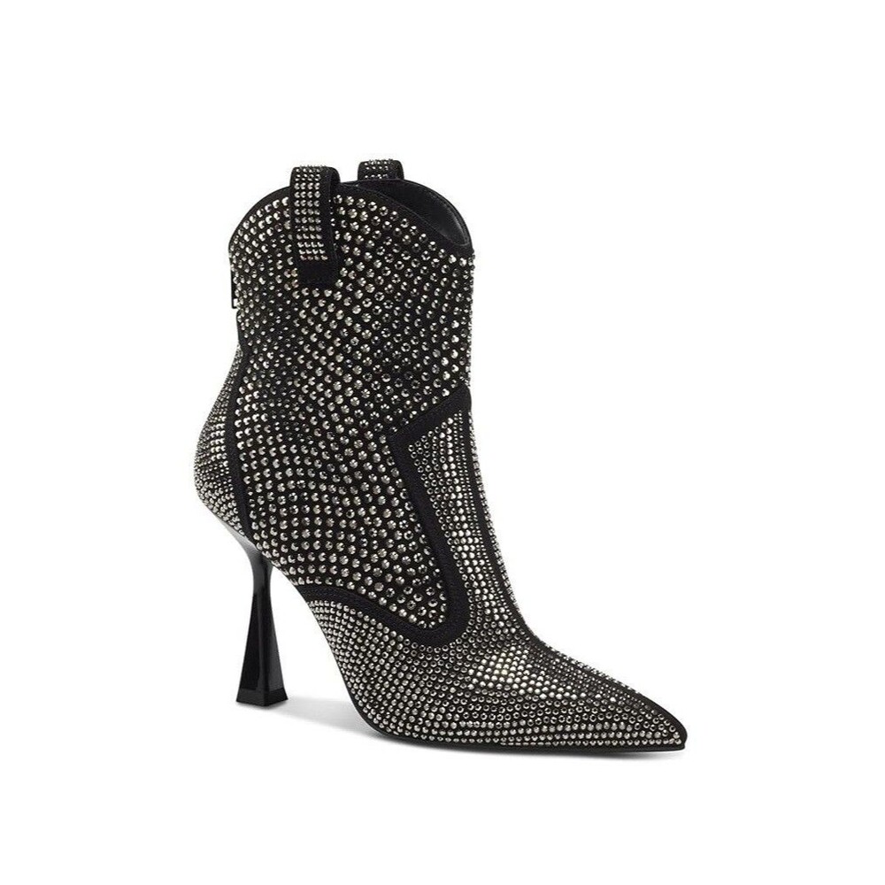 INC Womens 8 M Black Bling Oaklynne Western High Heel Ankle Booties NIB IG5